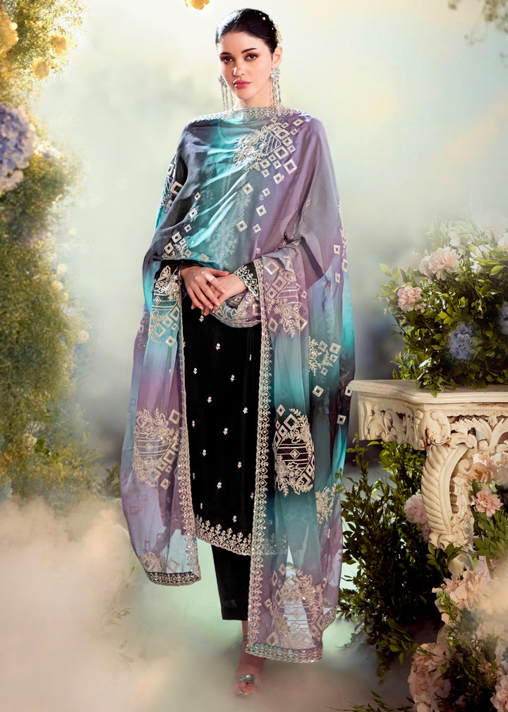 Black Modale Silk Salwar Suit With Embroidery