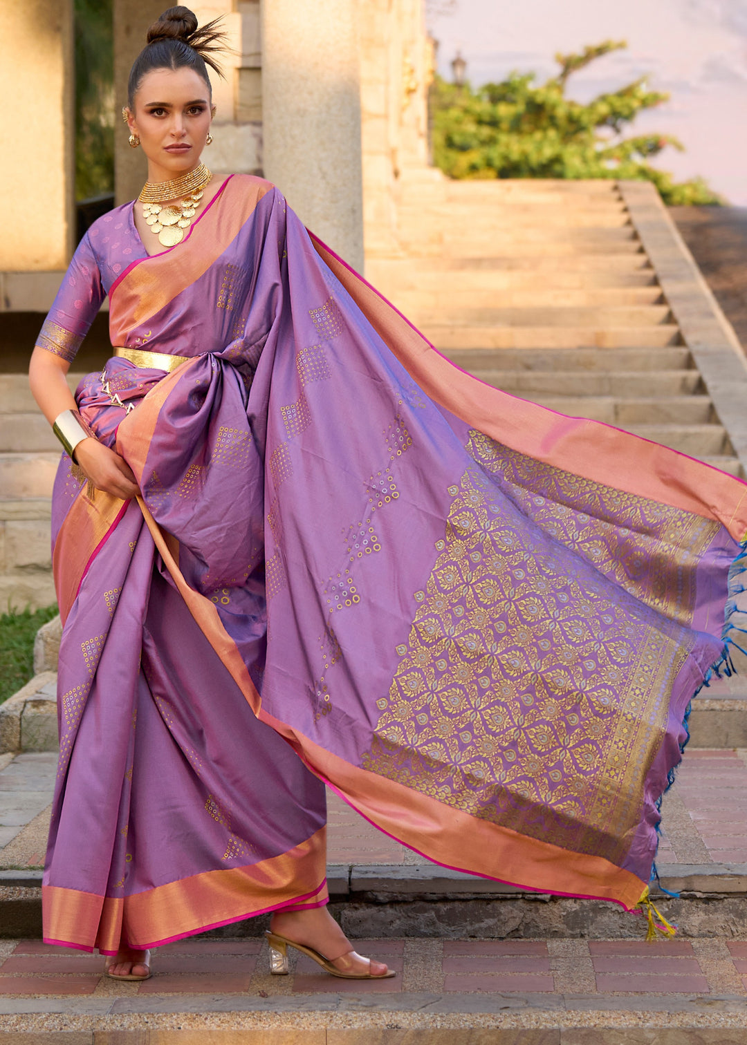 Violet Handloom Weaving Satin Silk Saree