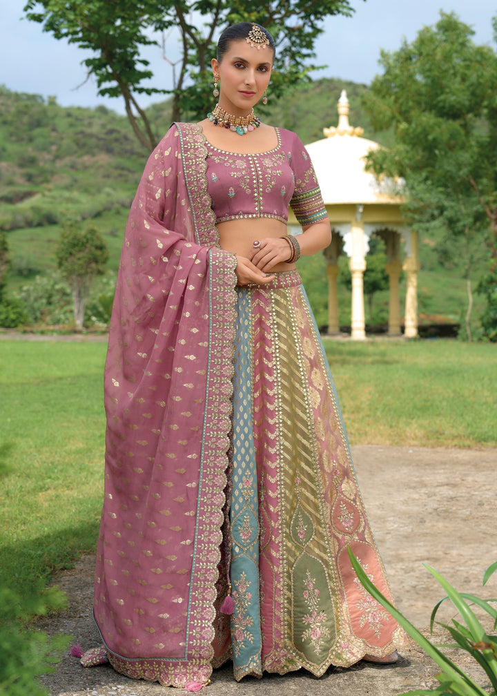 Chinese Purple Banarasi Silk Lehenga With Heavy Embroidery Work