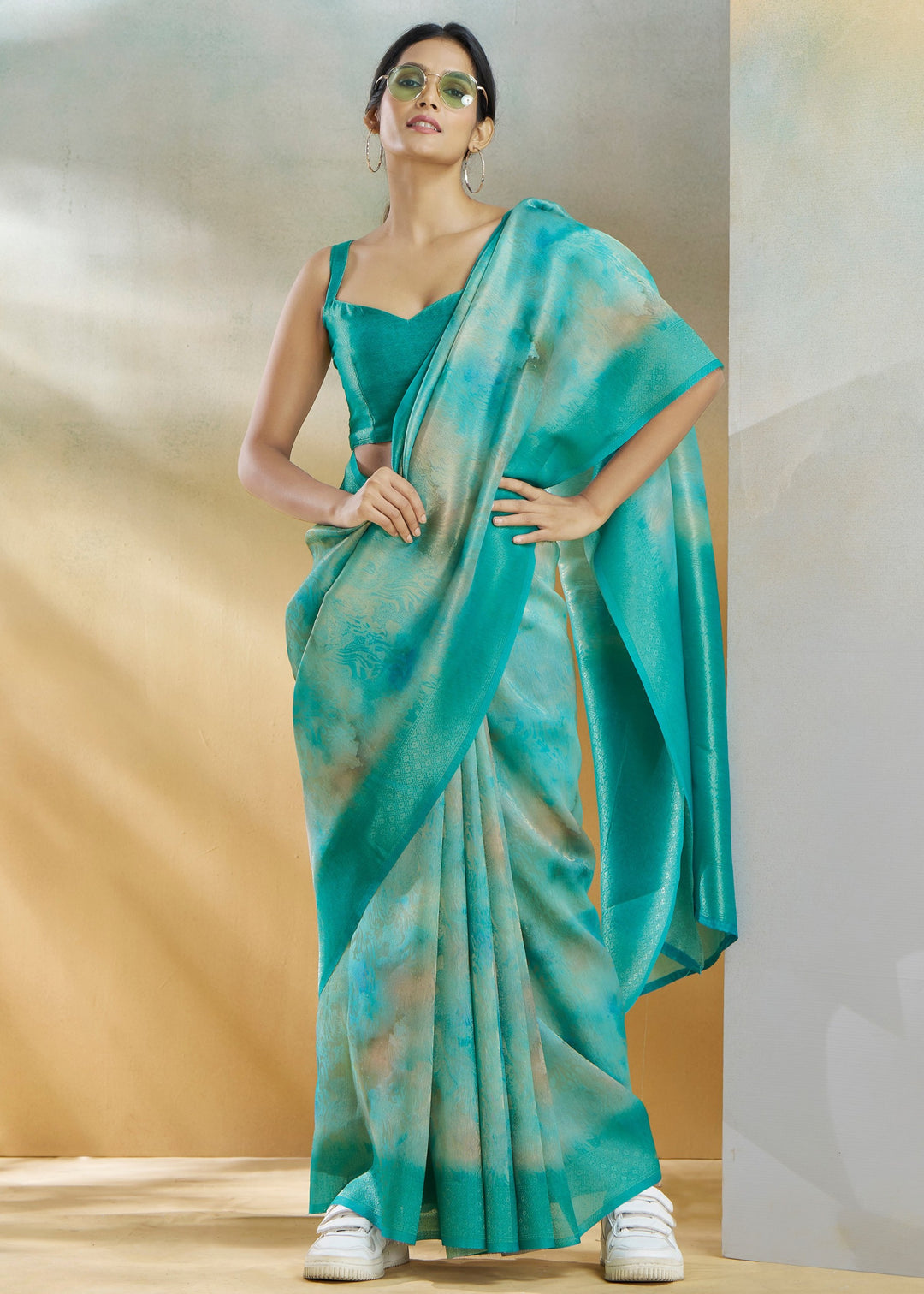 Aqua Green Handloom Weaving Silk Saree