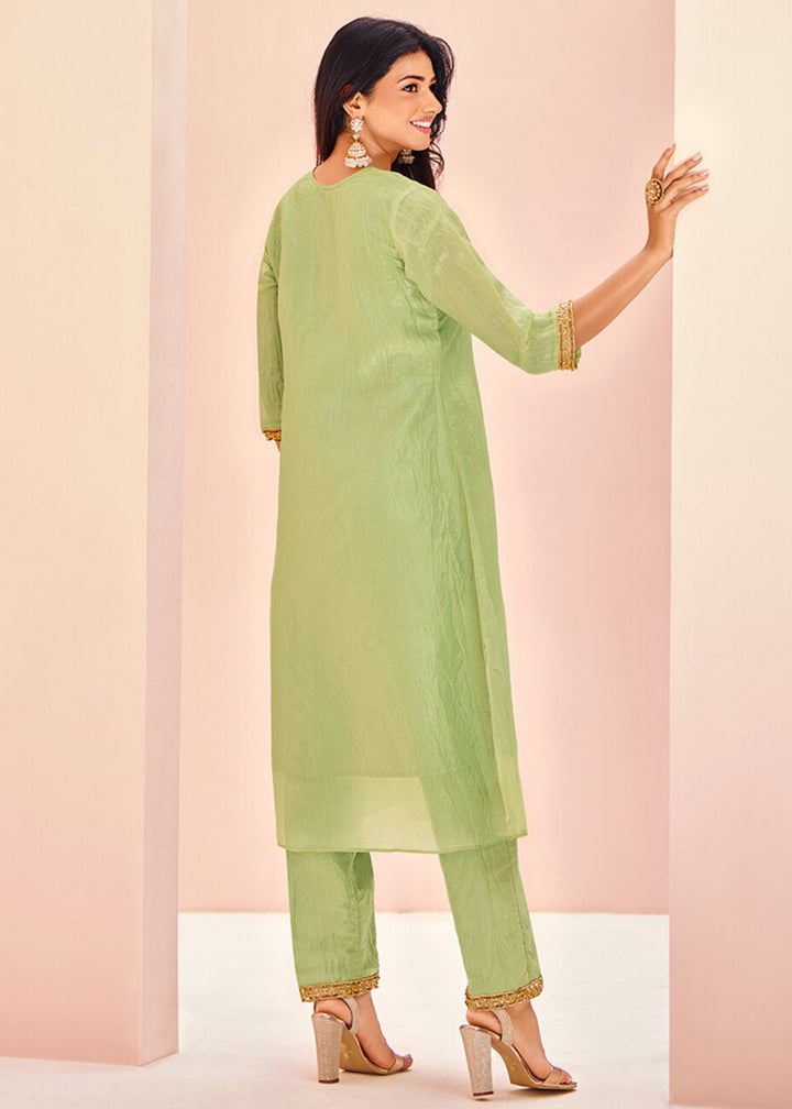 Light-Green Organza Handwork Kurta with Pant