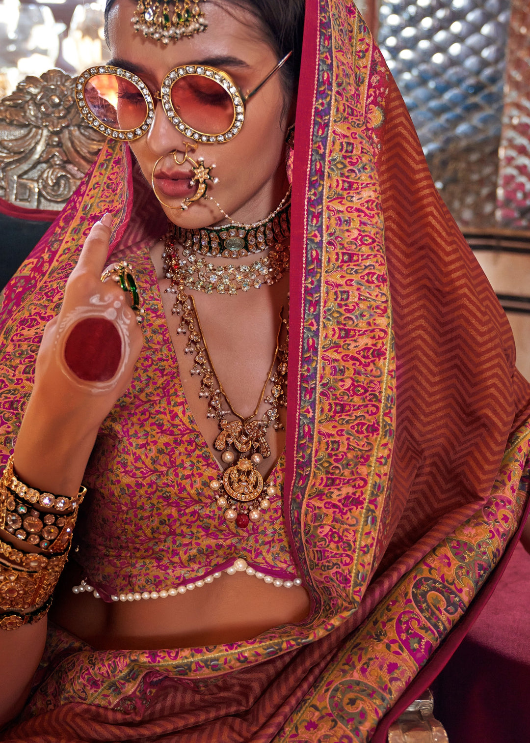 Scarlet Red Silk Saree With Beautiful Print