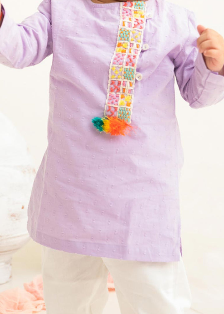 Organic Cotton Embroidered Lilac Kurta paired with Pajama Pants