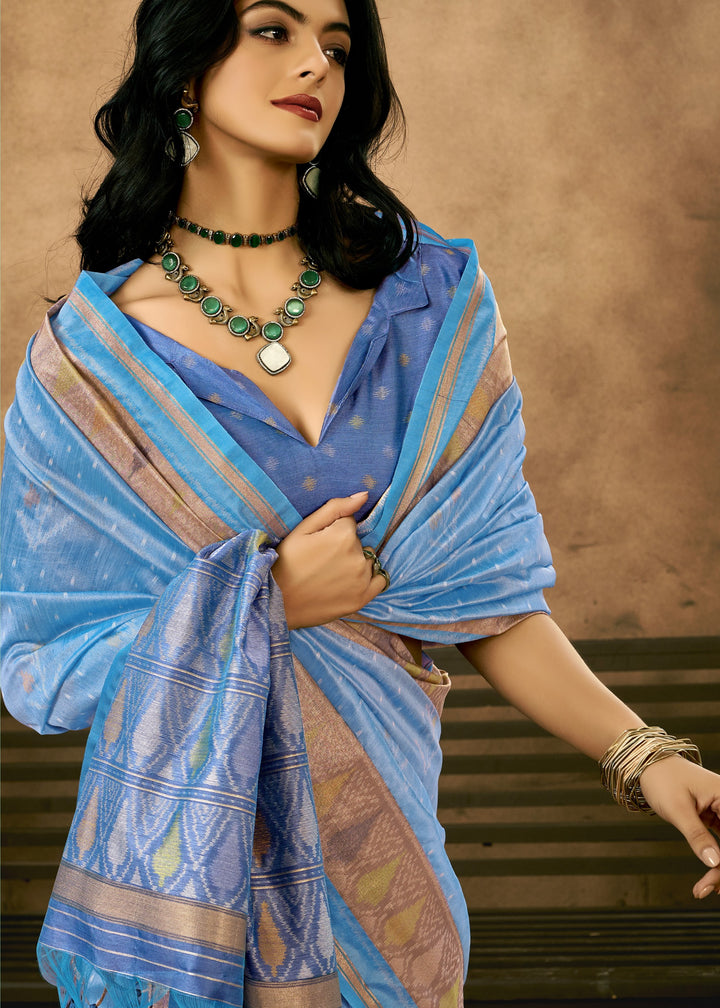 Light Blue Patola Handloom Weaving Silk Saree