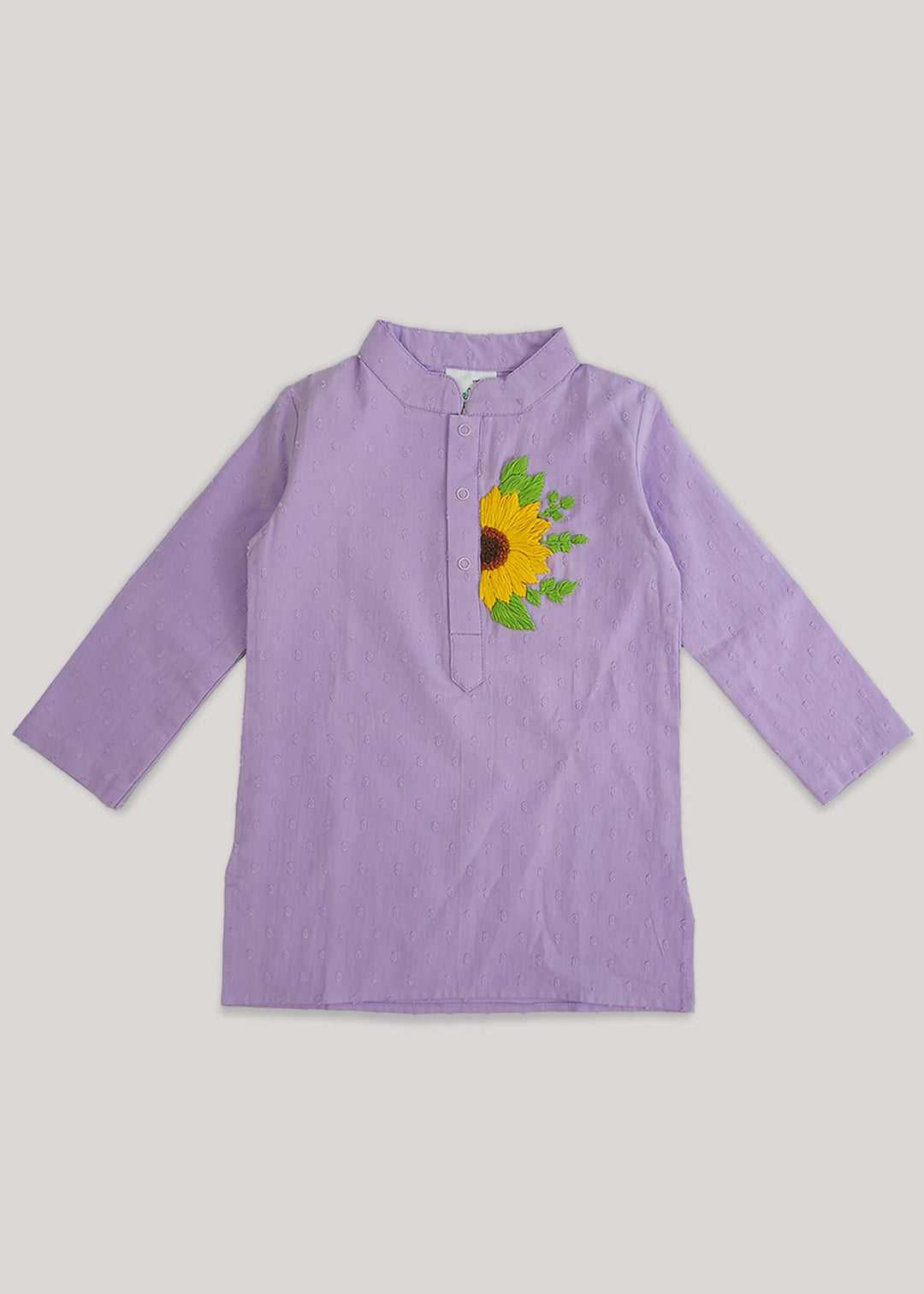 Organic Cotton Embroidered Lilac Kurta paired with Pajama Pants - Sunflower