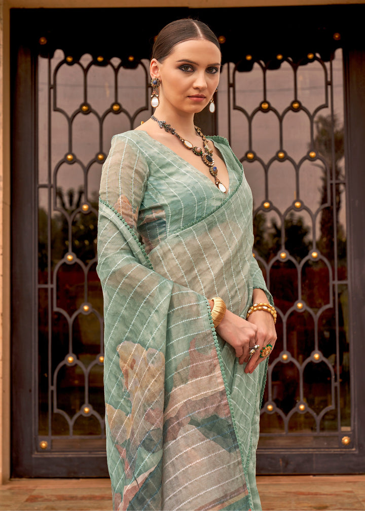 Mint Green Pure Tissue Silk Saree