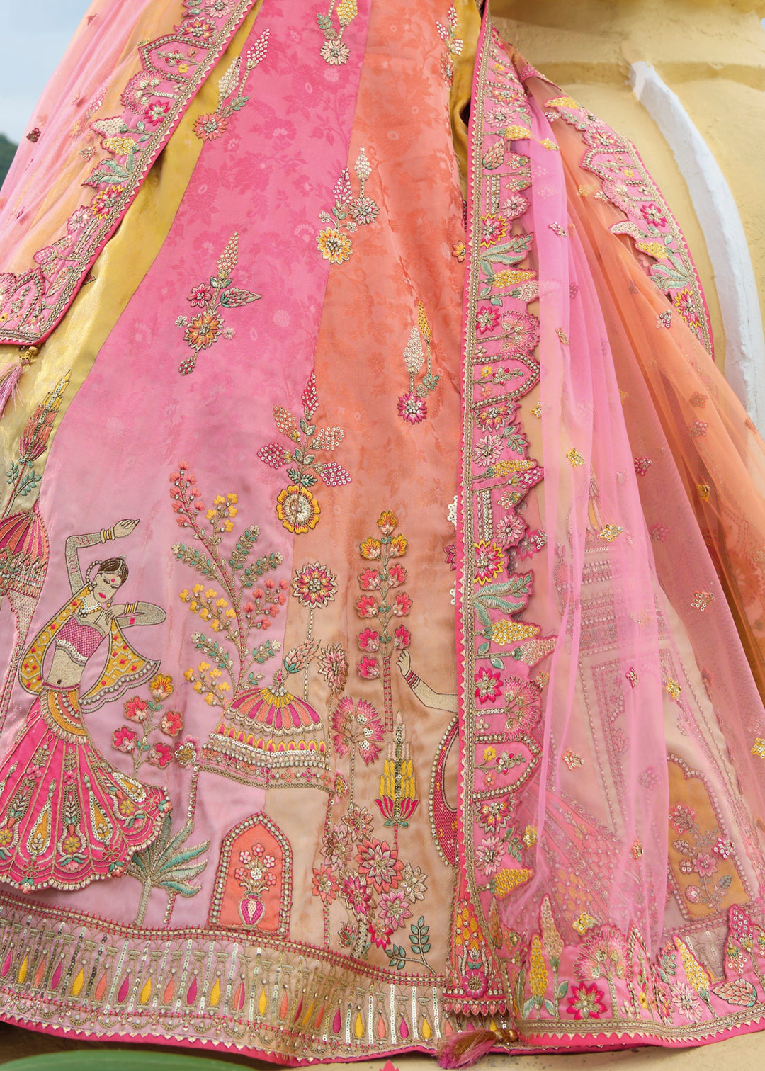 Multicolored Banarasi Silk Lehenga With Heavy Embroidery Work