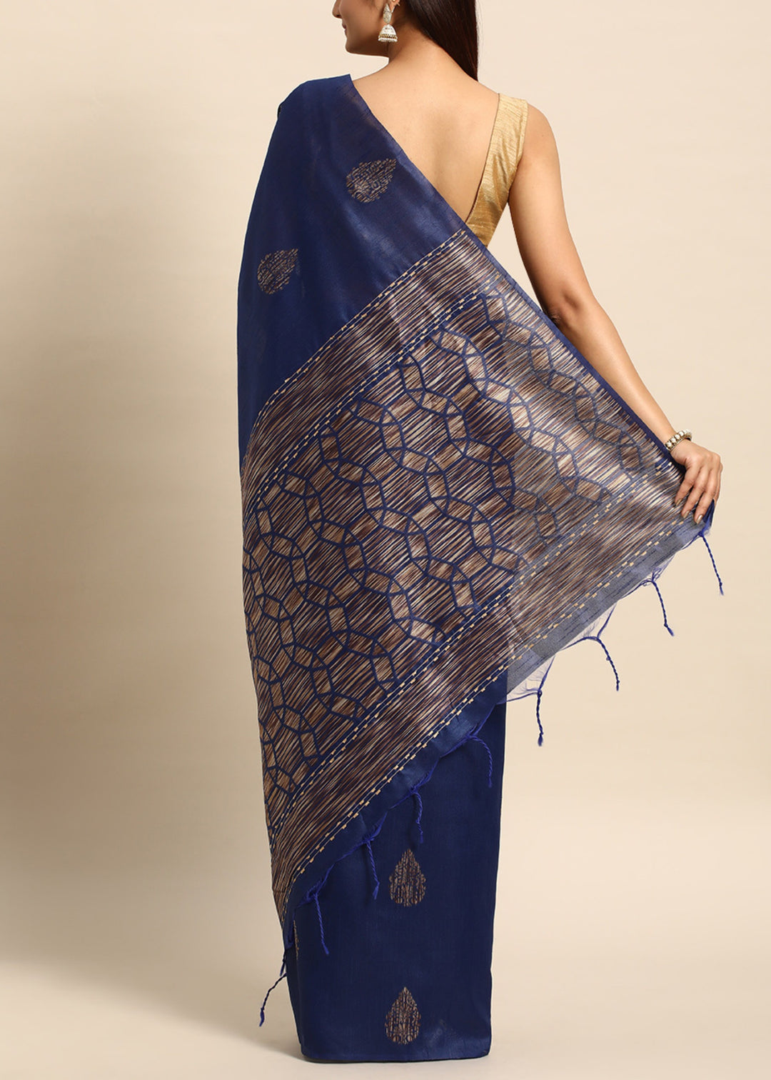 Denim Blue Woven Handloom Raw Silk Saree