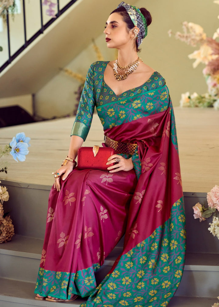 Raspberry Red Soft Silk Saree With Ikkat Border