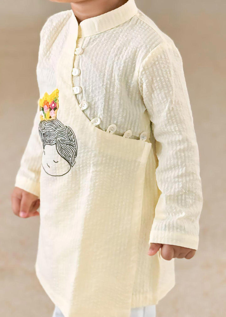 Organic Cotton Embroidered Yellow Kurta paired with Pajama Pants - Little Prince