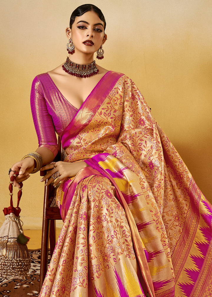 Yellow and Pink Handloom Dharamavaram Silk Saree