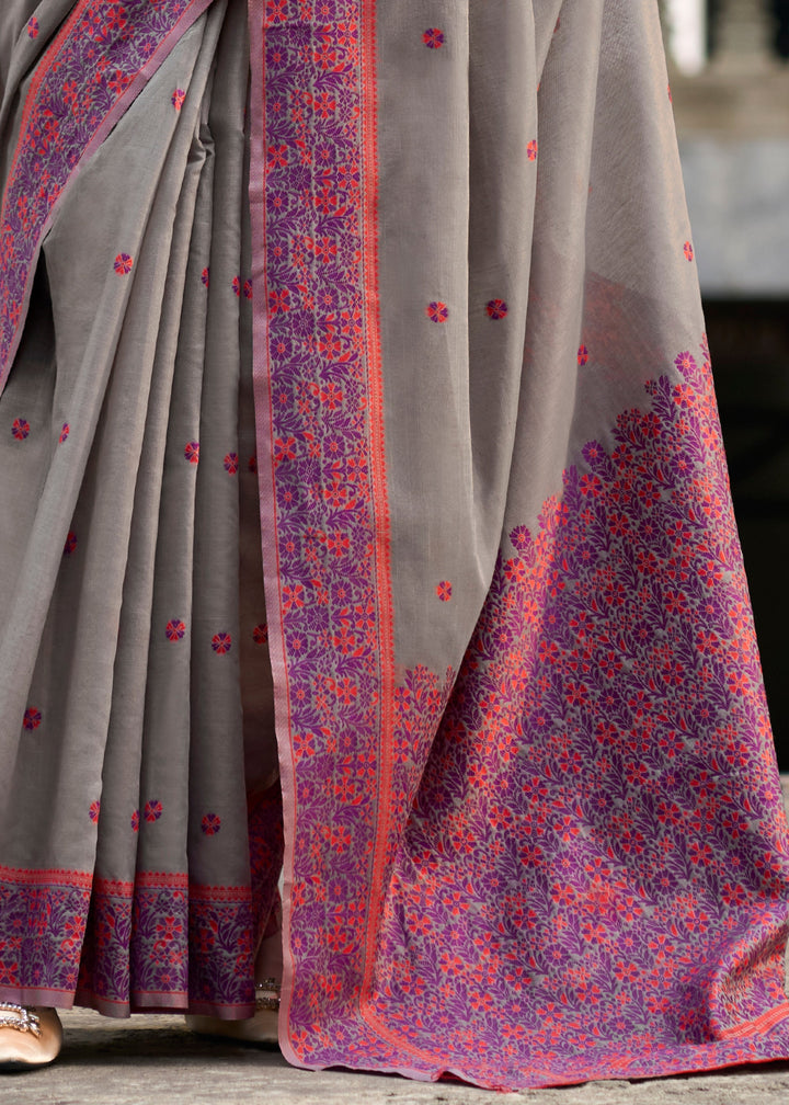 Pebble Grey Soft Linen Cotton Silk Saree