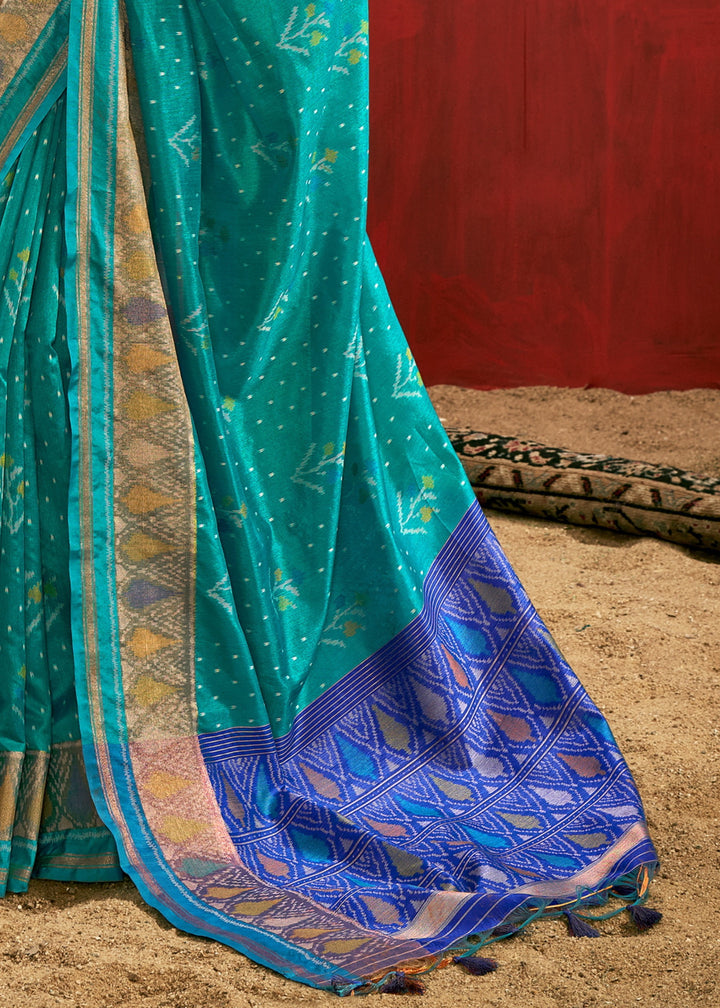 Aqua Green Patola Handloom Weaving Silk Saree