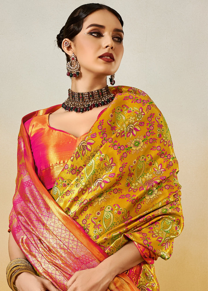 Yellow and Orange Handloom Dharamavaram Silk Saree