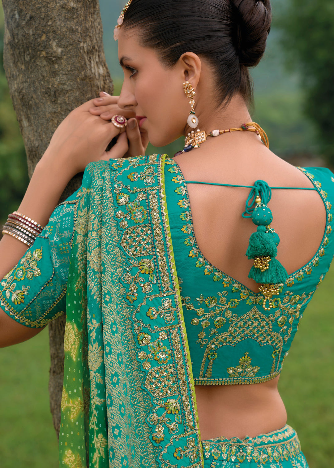 Teal Blue Banarasi Silk Lehenga With Heavy Embroidery Work