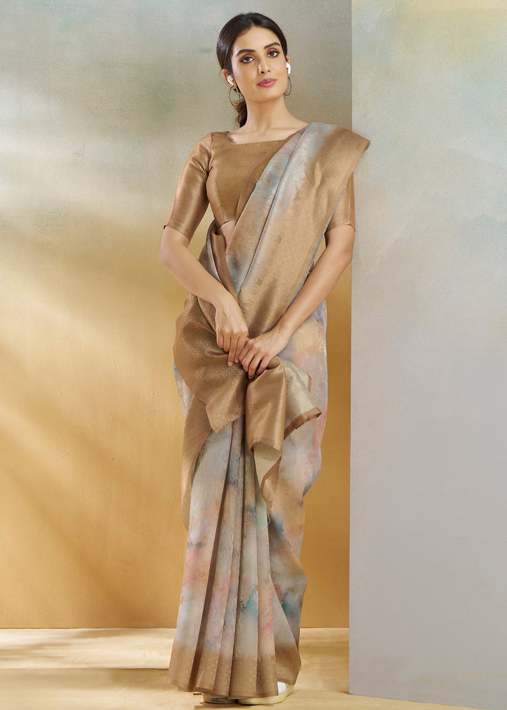 Golden Brown Handloom Weaving Silk Saree