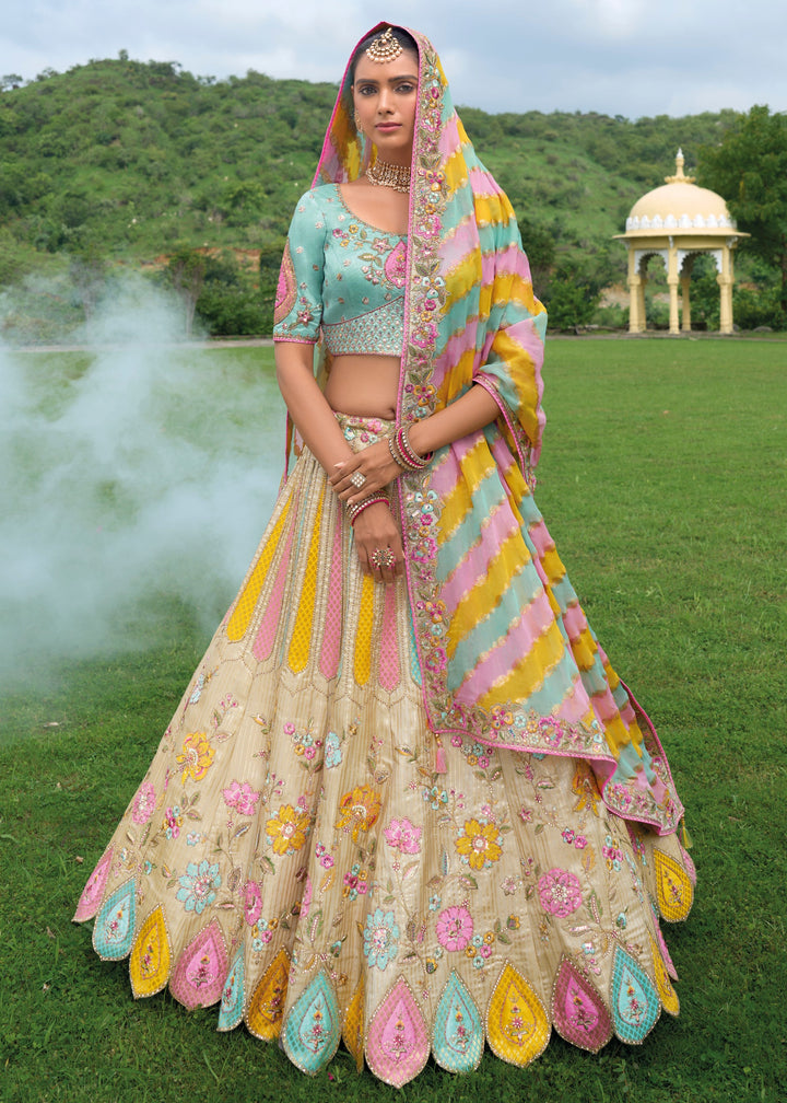 Sand Brown Banarasi Silk Lehenga With Heavy Embroidery Work