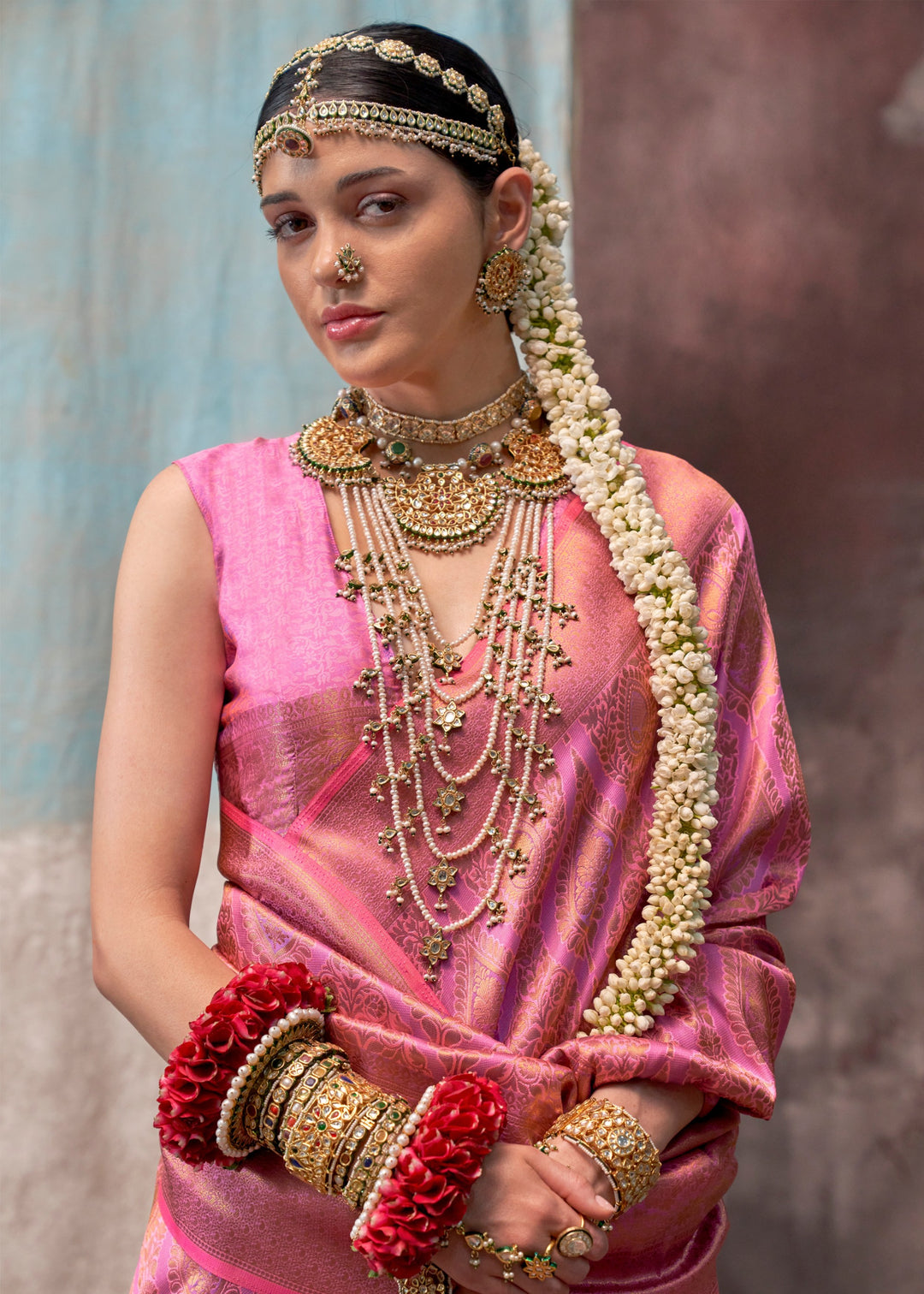 Light Deep Pink Handloom Weaving Silk Saree