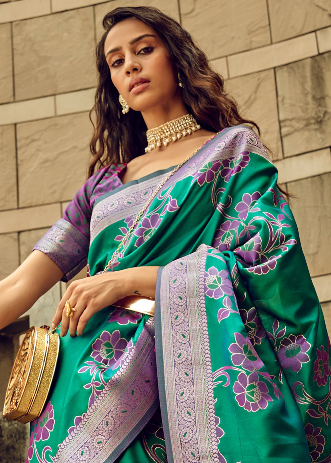 Green Handloom Weaving Satin Saree