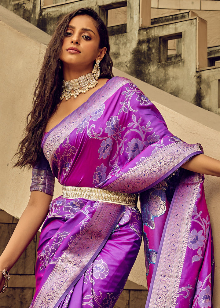 Purple Handloom Weaving Satin Saree