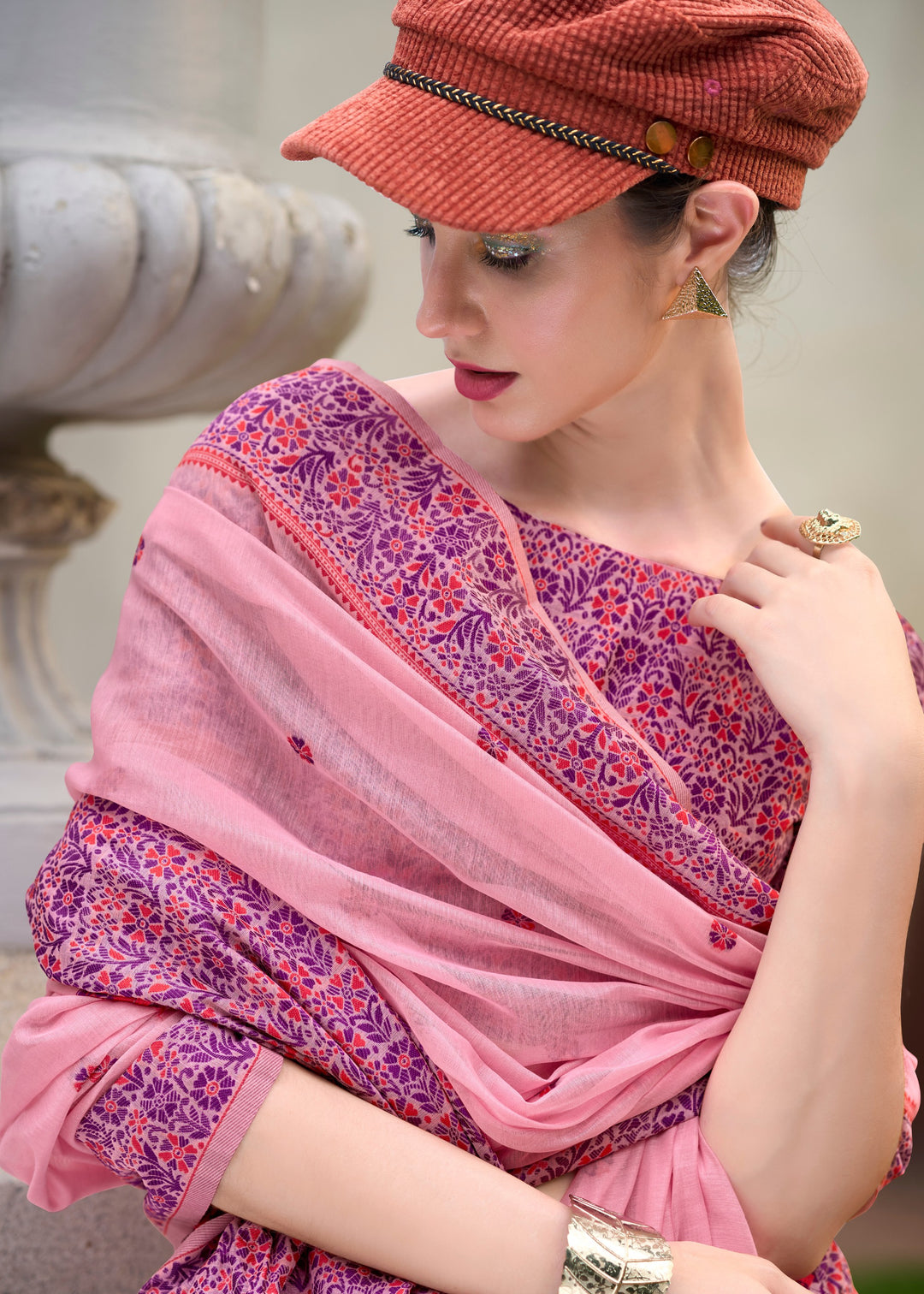 Bubble Gum Pink Soft Linen Cotton Silk Saree