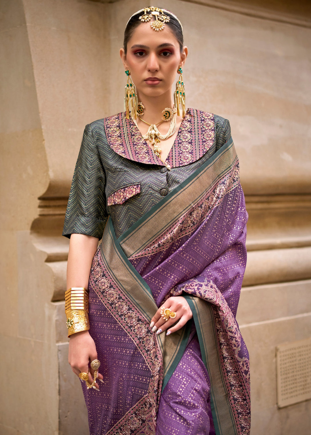 Purple Poly Viscose Silk Saree With Foil Print