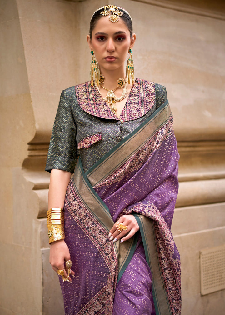 Purple Poly Viscose Silk Saree With Foil Print