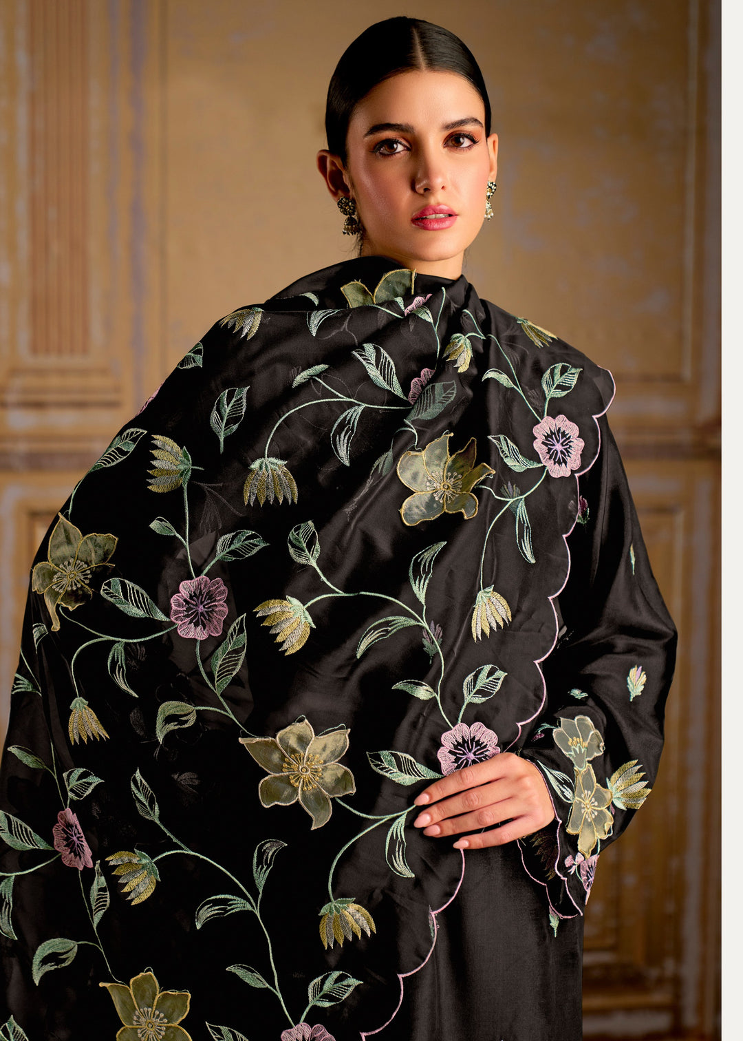 Black Pure Bamber Silk with Resham Embroidery Salwar Suit