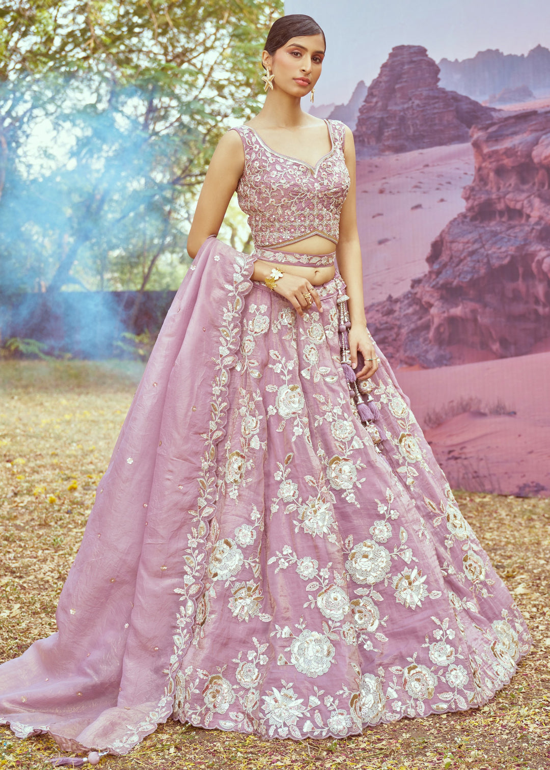 Lavender Organza Sequins embroidery Lehenga