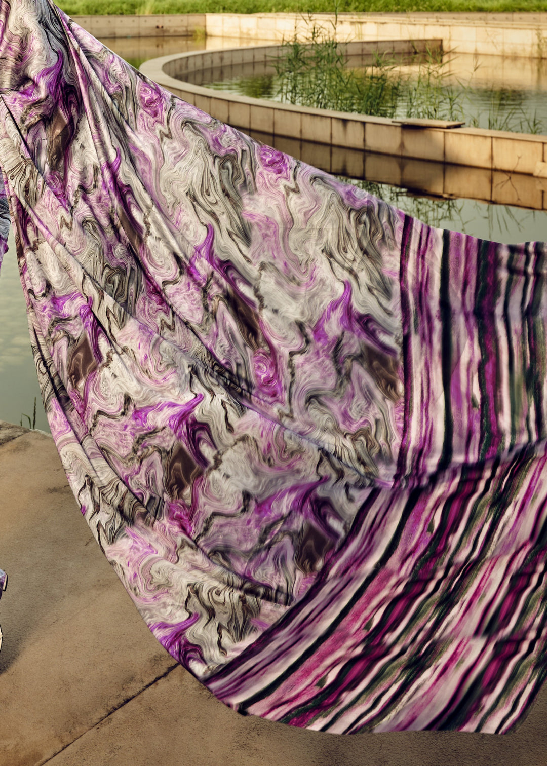 Purple Satin Digital Printed Saree