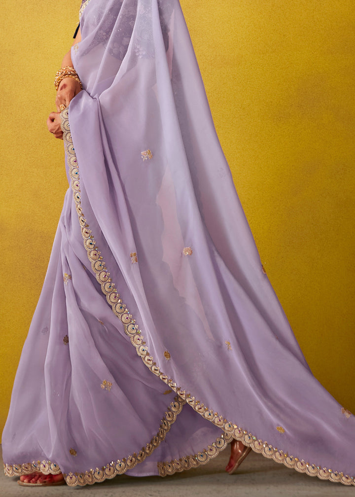 Mauve Purple Glass Tissue Silk Saree With Sequins And Thread Embroidered Work