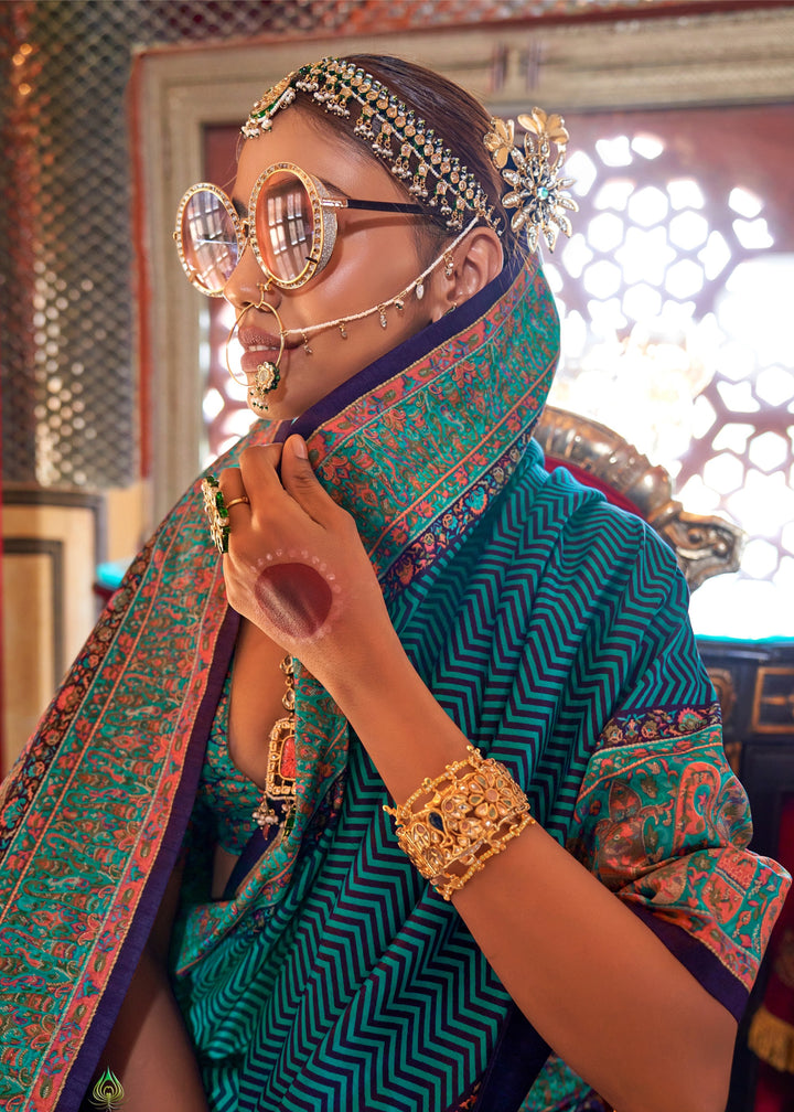 Cerulean Blue Silk Saree With Beautiful Print