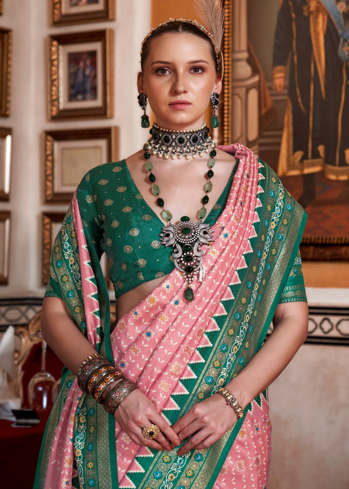 Salmon Pink Silk Saree With Traditional Classic Design