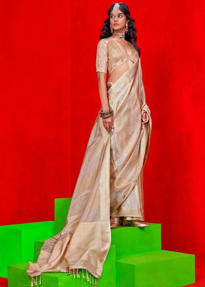 Off-White Pure Viscose Zari Tissue Saree