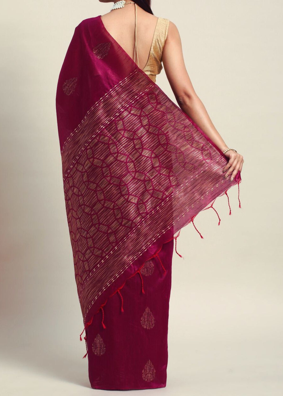 Wine Woven Handloom Raw Silk Saree