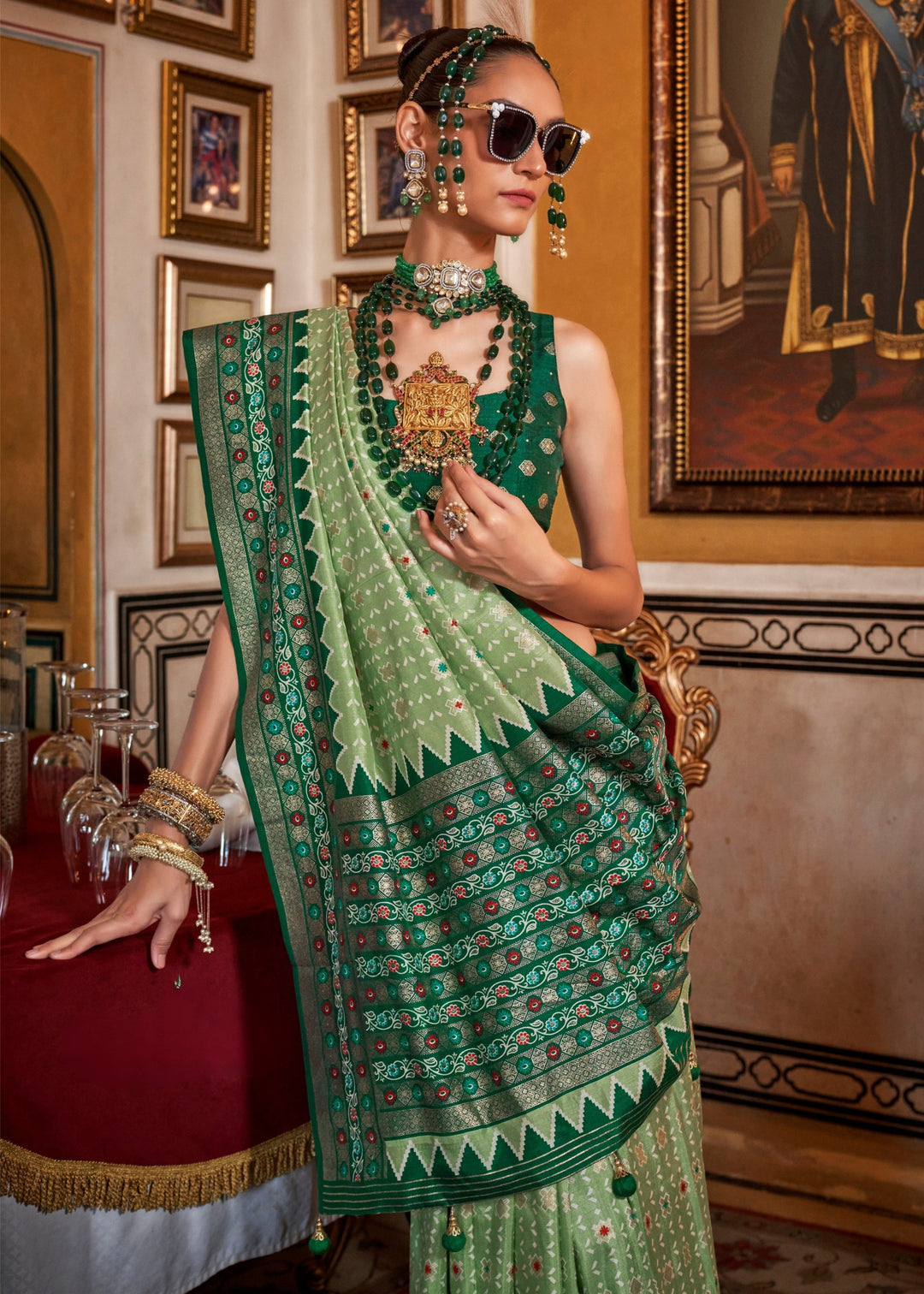 Dynasty Green Silk Saree With Traditional Classic Design