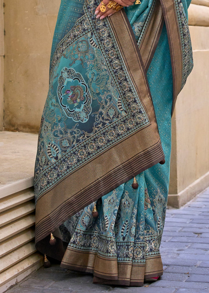 Sapphire Blue Poly Viscose Silk Saree With Foil Print