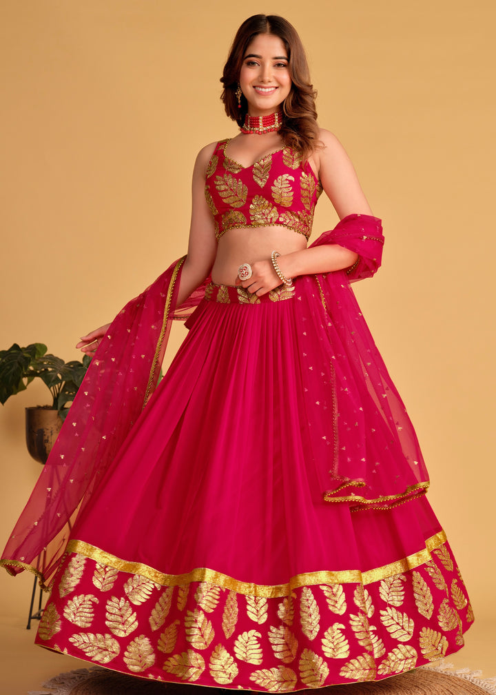 Cerise Pink Georgette Lehenga Choli With Sequins Zari Embroidered Work