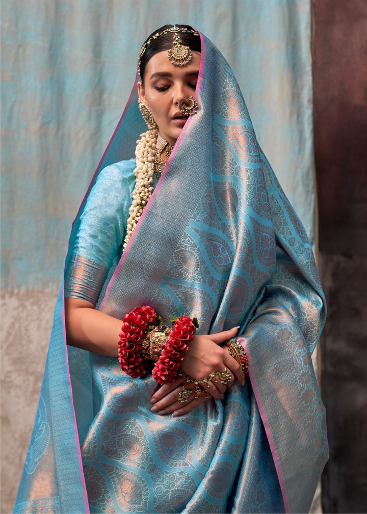 Electric Blue Handloom Weaving Silk Saree