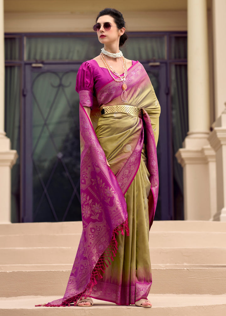 Olive Green Soft Silk Saree with Amazing Zari Weaving