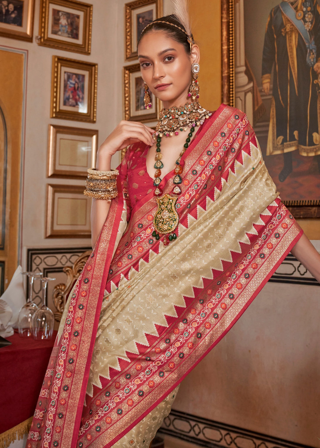 Sand Brown Silk Saree With Traditional Classic Design