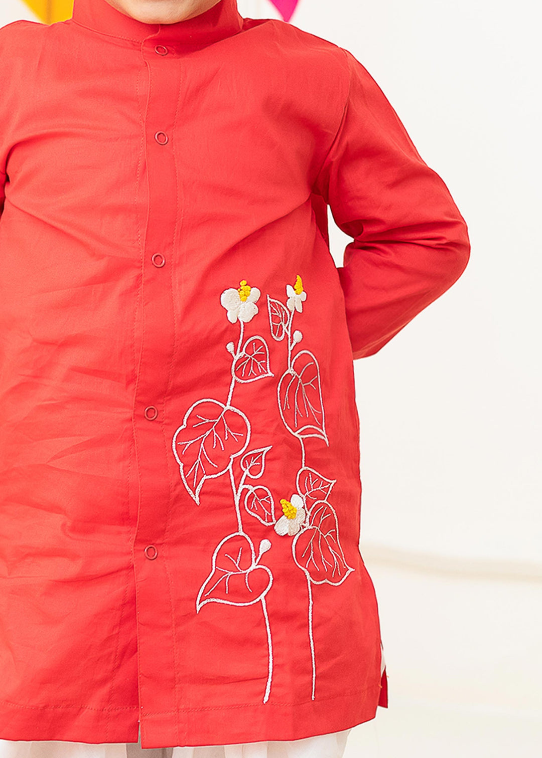 Organic Cotton Embroidered Red Kurta paired with Patiyala Pants - Floral Vine