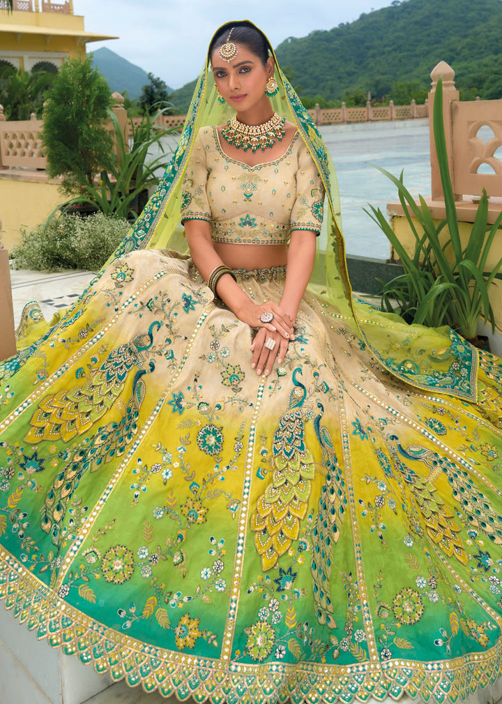 Green And White Banarasi Silk Lehenga With Heavy Embroidery Work