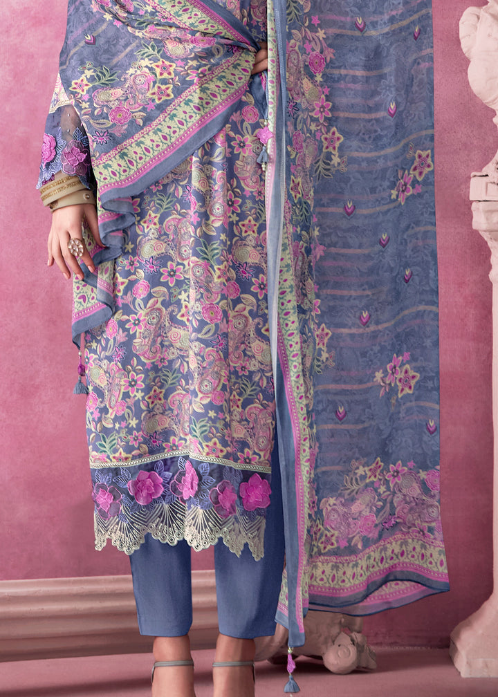 Light Voilet Pure Muslin Salwar Suit