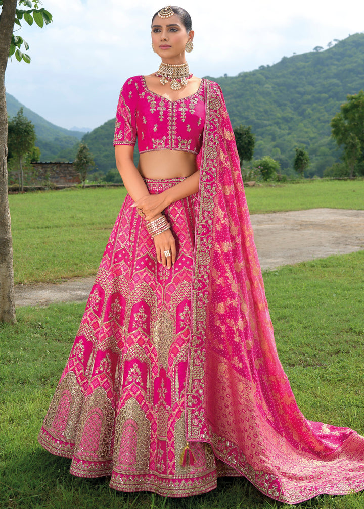 Rani Pink Banarasi Silk Lehenga With Heavy Embroidery Work