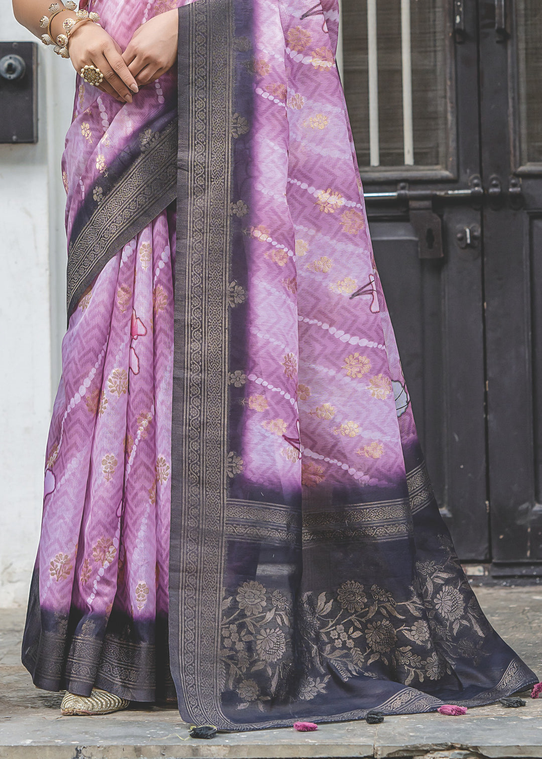 Lilac Purple Woven Silk Saree