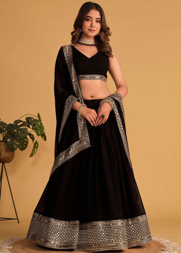 Onyx Black Georgette Lehenga Choli With Sequins Zari Embroidered Work : Top Pick