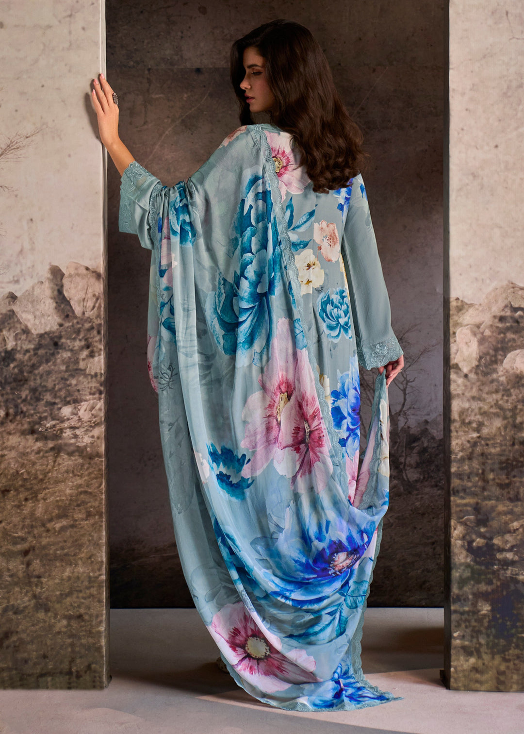 Light Blue Pure Muslin with Digital Print Salwar Suit