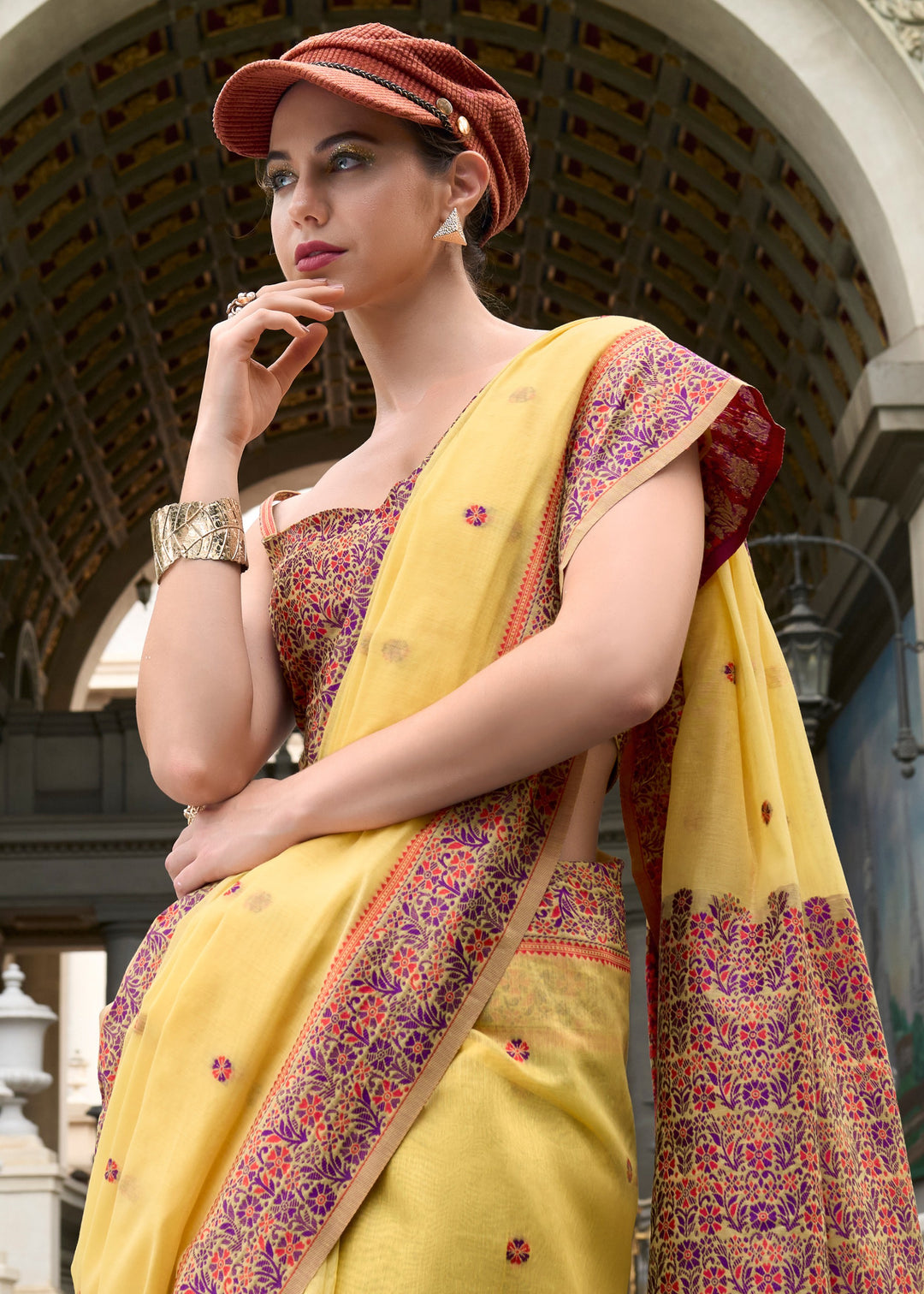 Lemon Yellow Soft Linen Cotton Silk Saree