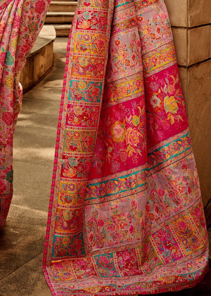 Soft Pink Kashmiri Modal Handloom Weaving Saree